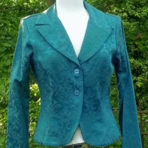 Wrapper Teal brocade 2 button blazer green-blue Juniors sz S